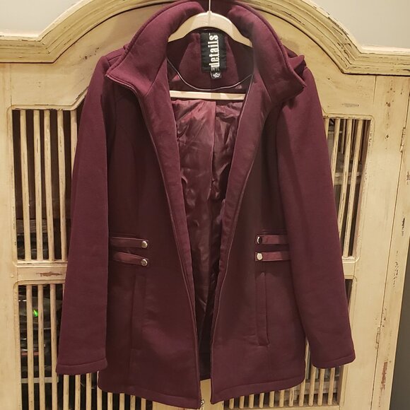D.E.T.A.I.L.S. INT Cotton Poly Hooded Plum Colored Coat - Picture 3 of 10
